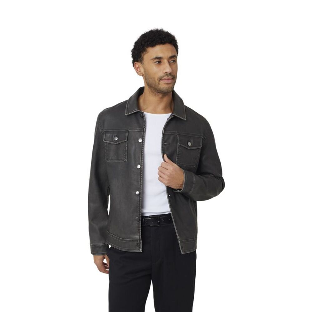 Brave Soul Mens Buttoned PU Shacket / Black